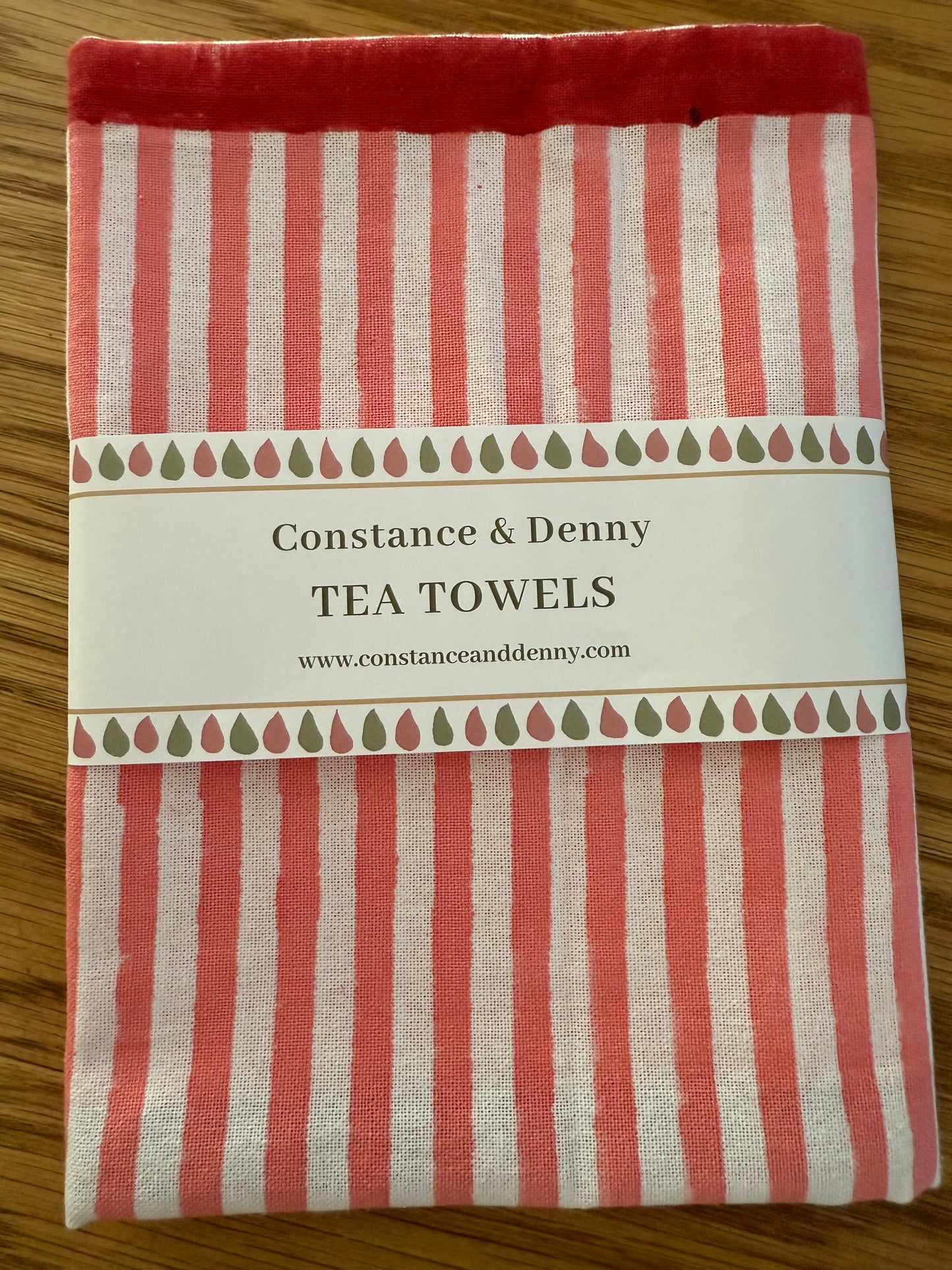 Cherry PInk Striped Tea Towel